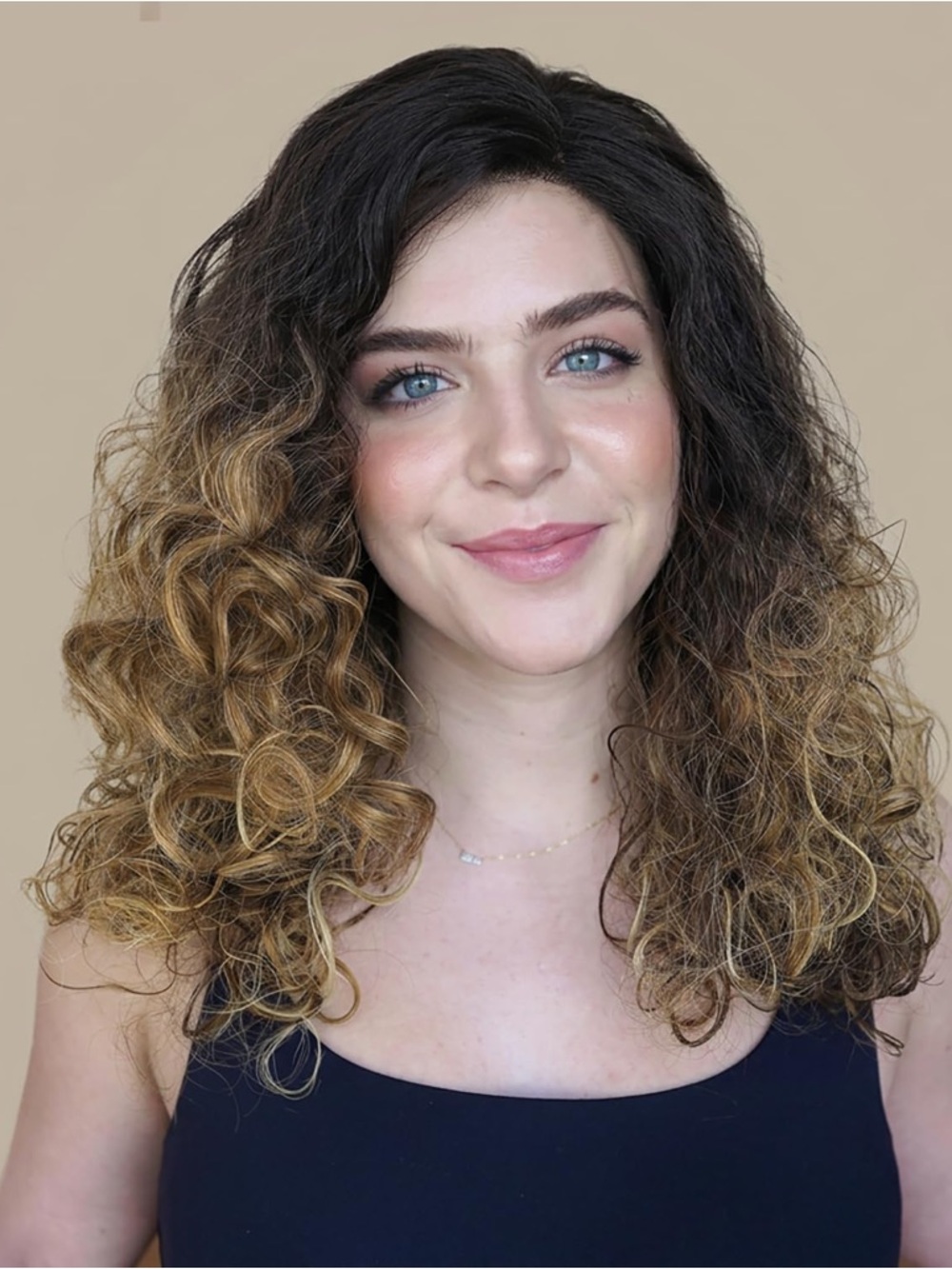 Natural Curly Ombre Wig - Dark Brown to Honey Blonde